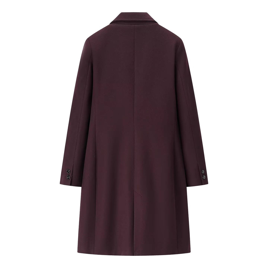Women's Longline Single-Breasted Wool Blend Coat with Notched Collar and Welt Pockets Mune Fashion