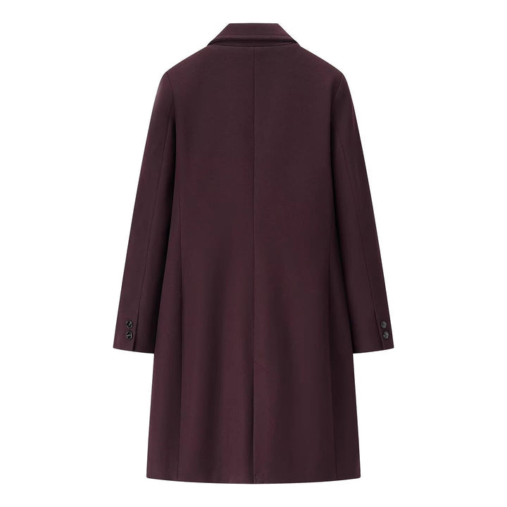 Women's Longline Single-Breasted Wool Blend Coat with Notched Collar and Welt Pockets Mune Fashion