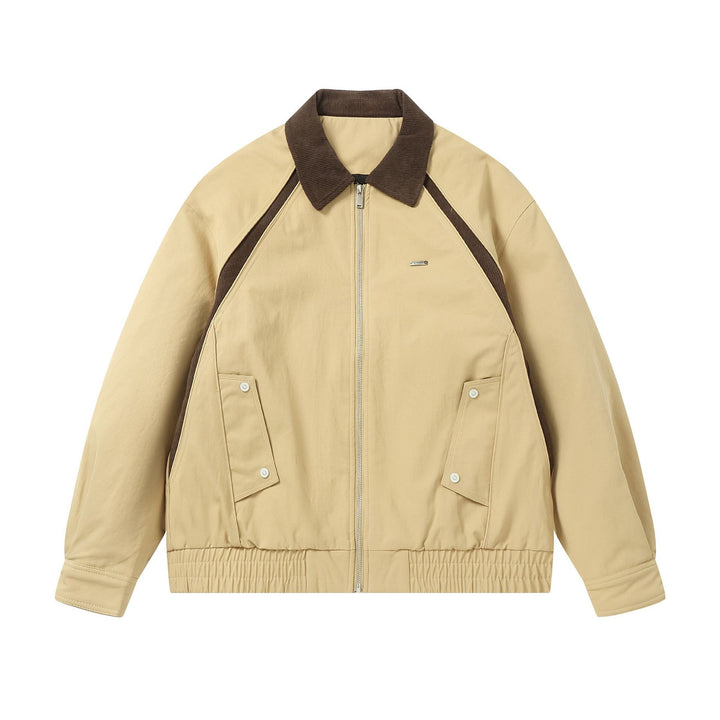 Men's cropped boxy blouson with corduroy collar, two-way zipper, and flap pockets Mune Fashion