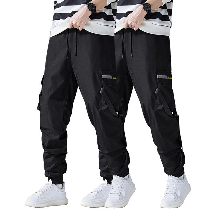 Men's tapered utility cargo pants in jogger style with multiple pockets, drawstring & elastic ankle cuffs Mune Fashion