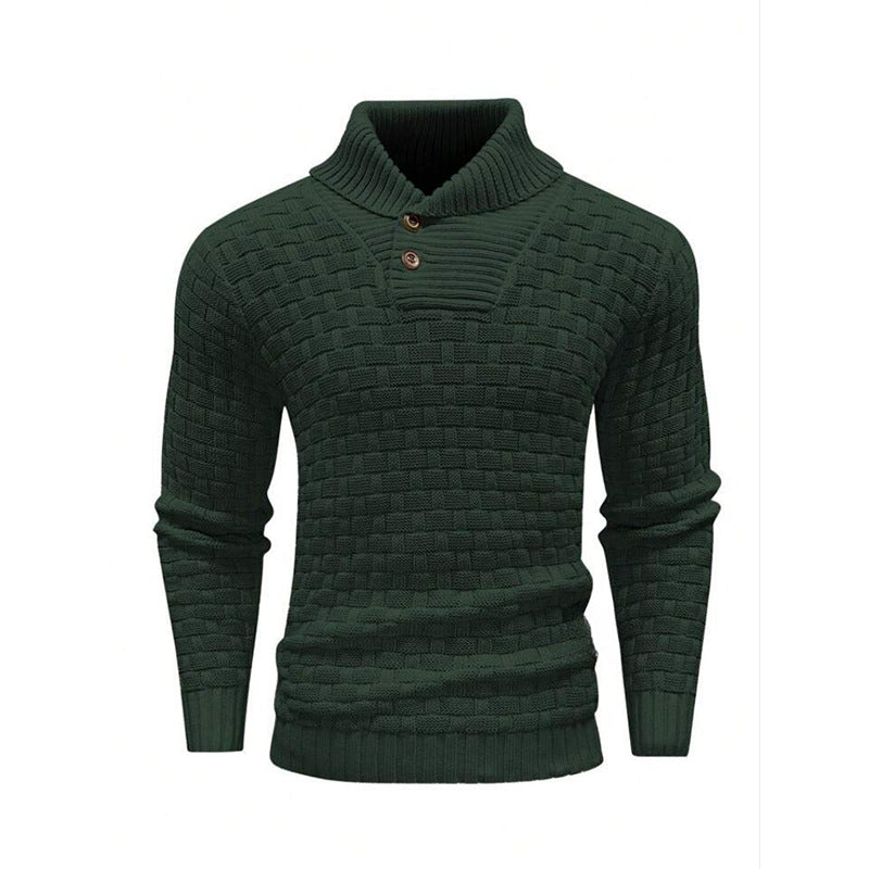 Men's structured knit sweater with high collar and decorative button placket Mune Fashion