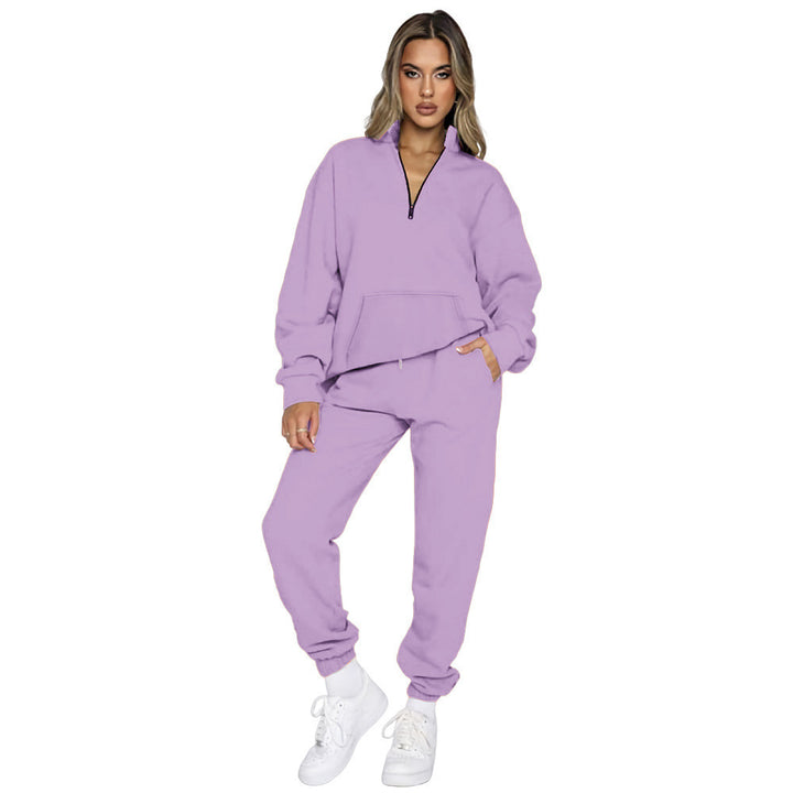 Women's French Terry Relax Loungewear Set with half zip, kangaroo pocket and fitted, tapered joggers Mune Fashion