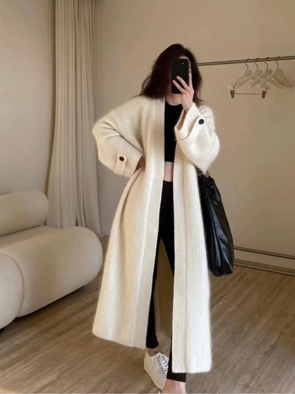 Women's Maxi Long Cardigan made of soft rib knit with wide cuffs Mune Fashion