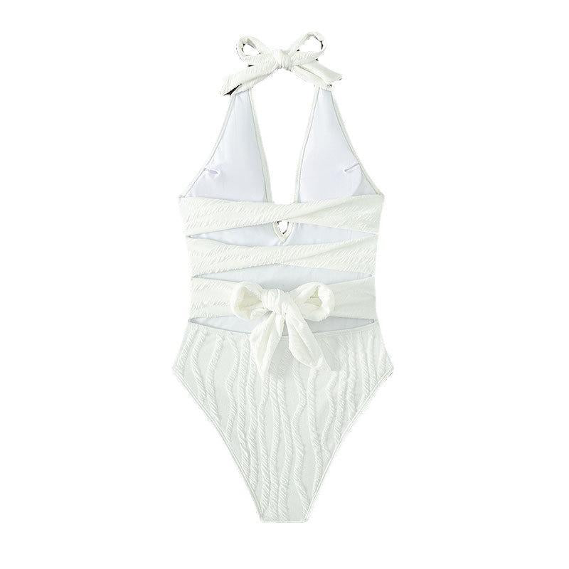 Women's One-Piece Swimsuit with Deep V-Neck and Textured Surface Mune Fashion