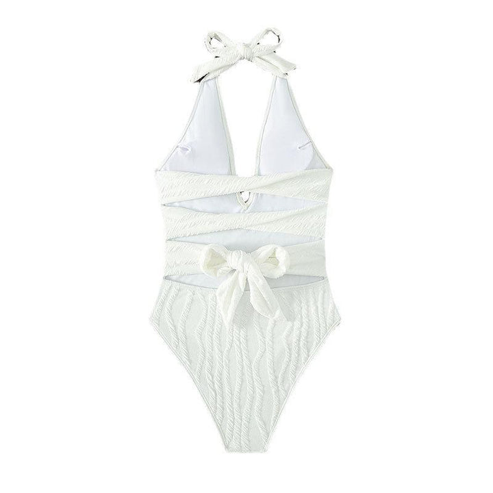 Women's One-Piece Swimsuit with Deep V-Neck and Textured Surface Mune Fashion