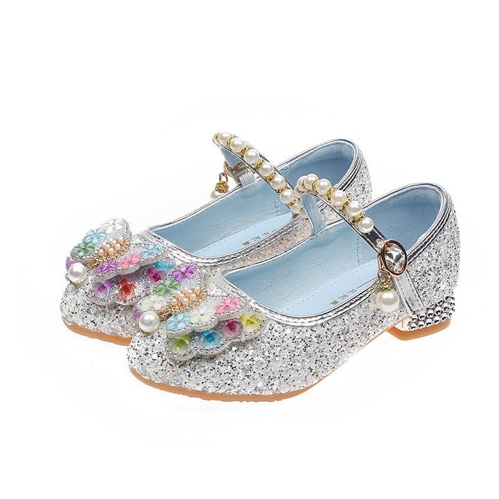 Girls Glittering Ballerinas with Floral Applications Mune Fashion