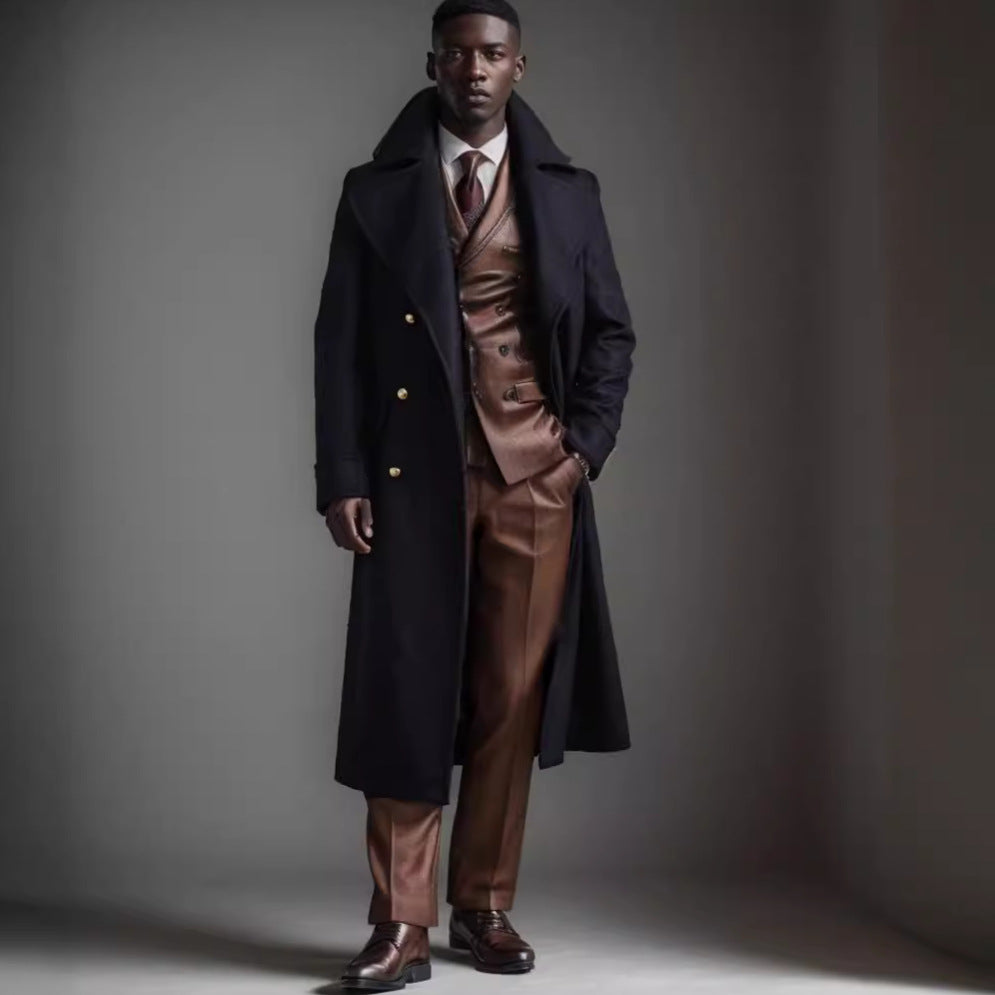 Men's Elegant Double-Breasted Wool Coat with Wide Lapels Mune Fashion