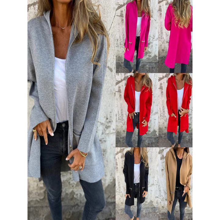 Women's Mid-Length Coat with Full Zipper and Zipper Pocket Details Mune Fashion