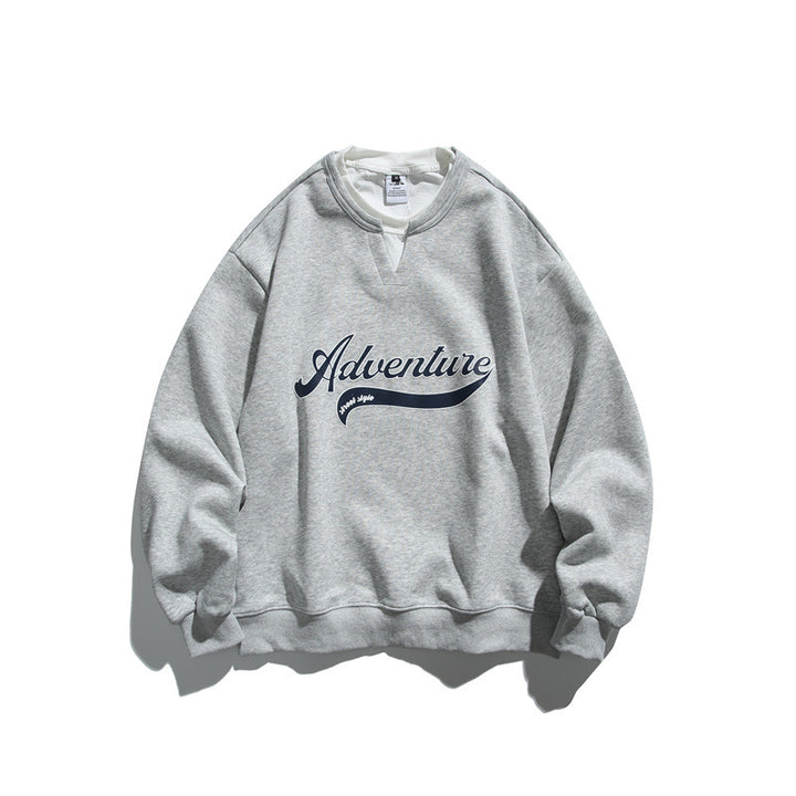 Unisex Oversized Sweatshirt with Notch Collar, Layered Effect and Script Print Mune Fashion