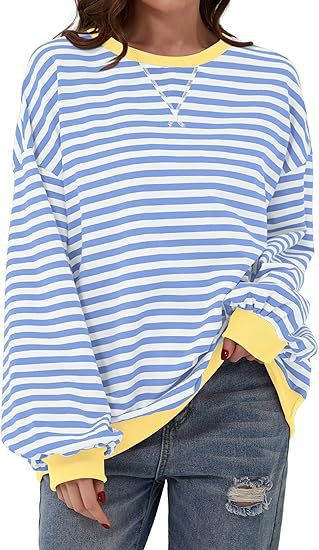 Women Striped Oversized Sweater with Contrast Cuffs Mune Fashion