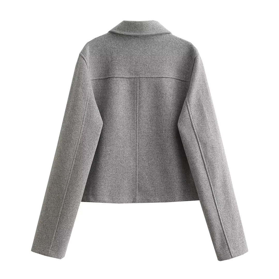 Women's short wool blend overshirt with flap pockets and decorative button placket Mune Fashion