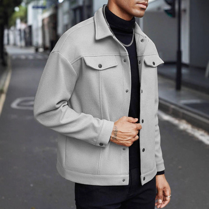 Men's wool look overshirt jacket in shacket style with chest pockets and button placket Mune Fashion