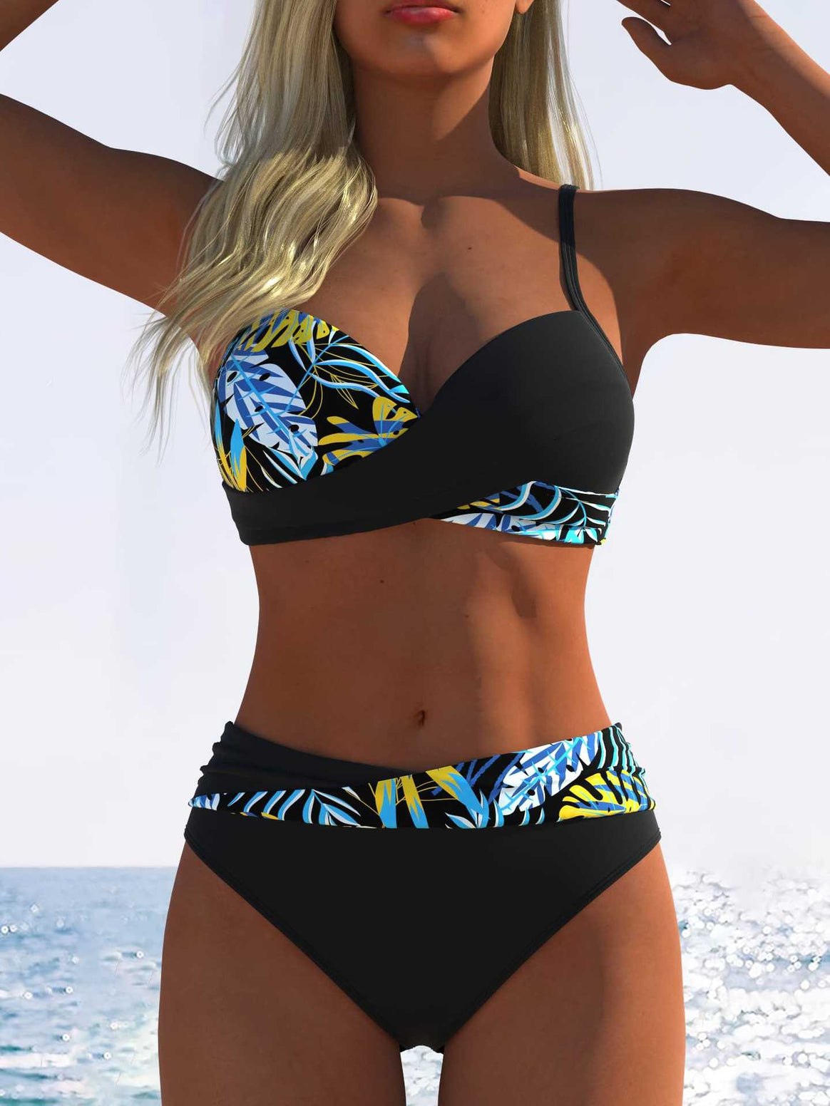 Women’s bikini set with floral wrap pattern and comfortable high-waist briefs Mune Fashion