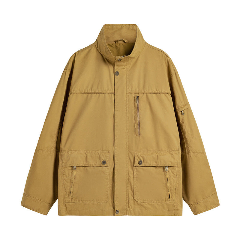 Men's Lightweight Utility Field Jacket with Stand Collar and Multiple Pockets Mune Fashion