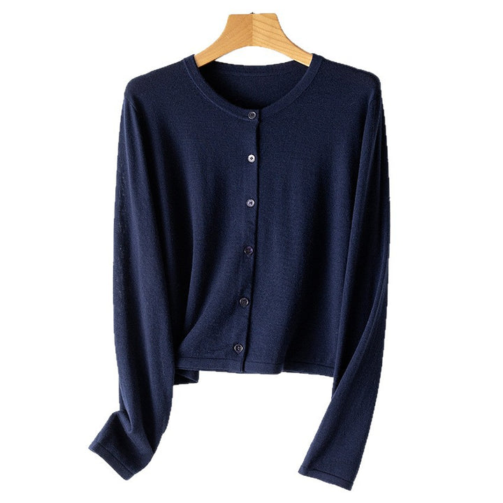 Women's lightweight short-cut fine knit cardigan with round neckline and button placket Mune Fashion