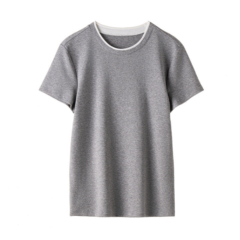 Women's fine ribbed short sleeve T-shirt made of stretchy cotton-modal with round neck Mune Fashion