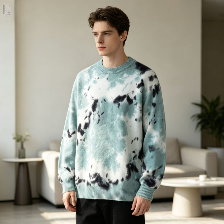 Men's Oversized Batik Sweater with Crew Neck and Ribbed Cuffs Mune Fashion