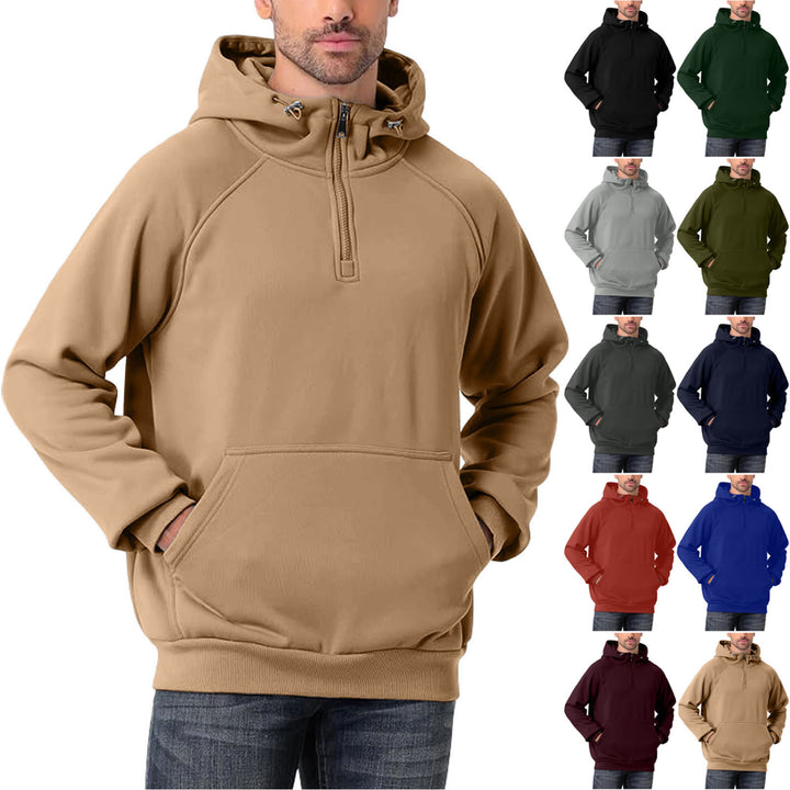 Men's half-zip hoodie with adjustable hood, kangaroo pocket, and raglan sleeves Mune Fashion