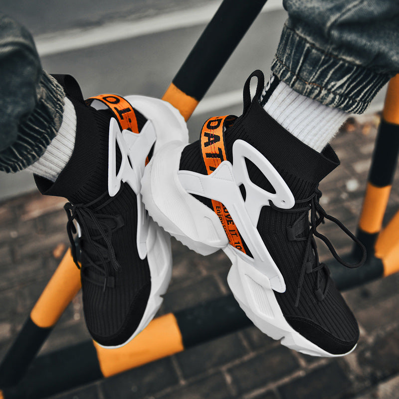 Men's Futuristic High-Top Knitted Sneakers with Exoskeleton Heel Support Mune Fashion