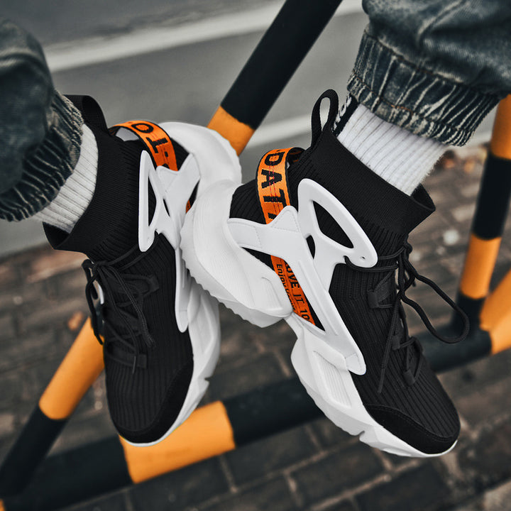 Men's Futuristic High-Top Knitted Sneakers with Exoskeleton Heel Support Mune Fashion