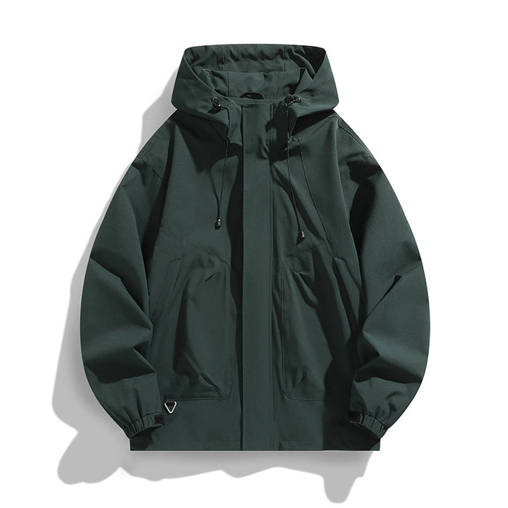 Men's Lightweight Wind and Water Resistant Hooded Jacket in Urban Utility Style with Concealed Zipper Placket Mune Fashion