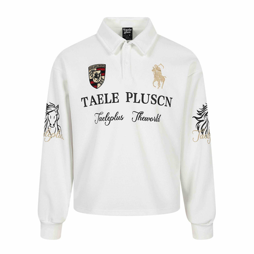 Unisex Long-Sleeve Rugby Polo Shirt with Embroidery and Kent Collar Mune Fashion
