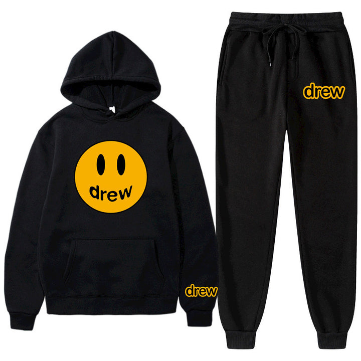 Unisex two-piece lounge set made of French terry with smiley print hoodie and tapered jogger pants Mune Fashion