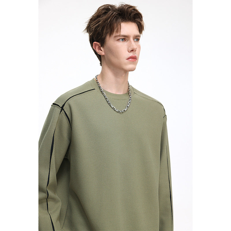 Men's Oversize Ribbed Long Sleeve Shirt with Contrast Seams Mune Fashion