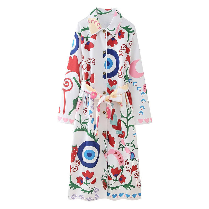 Women's Printed Maxi Shirt Coat with Waist Belt Mune Fashion