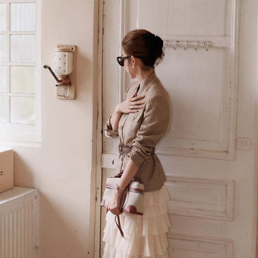 Women's Elegant Linen Jacket with Waist Belt Drune