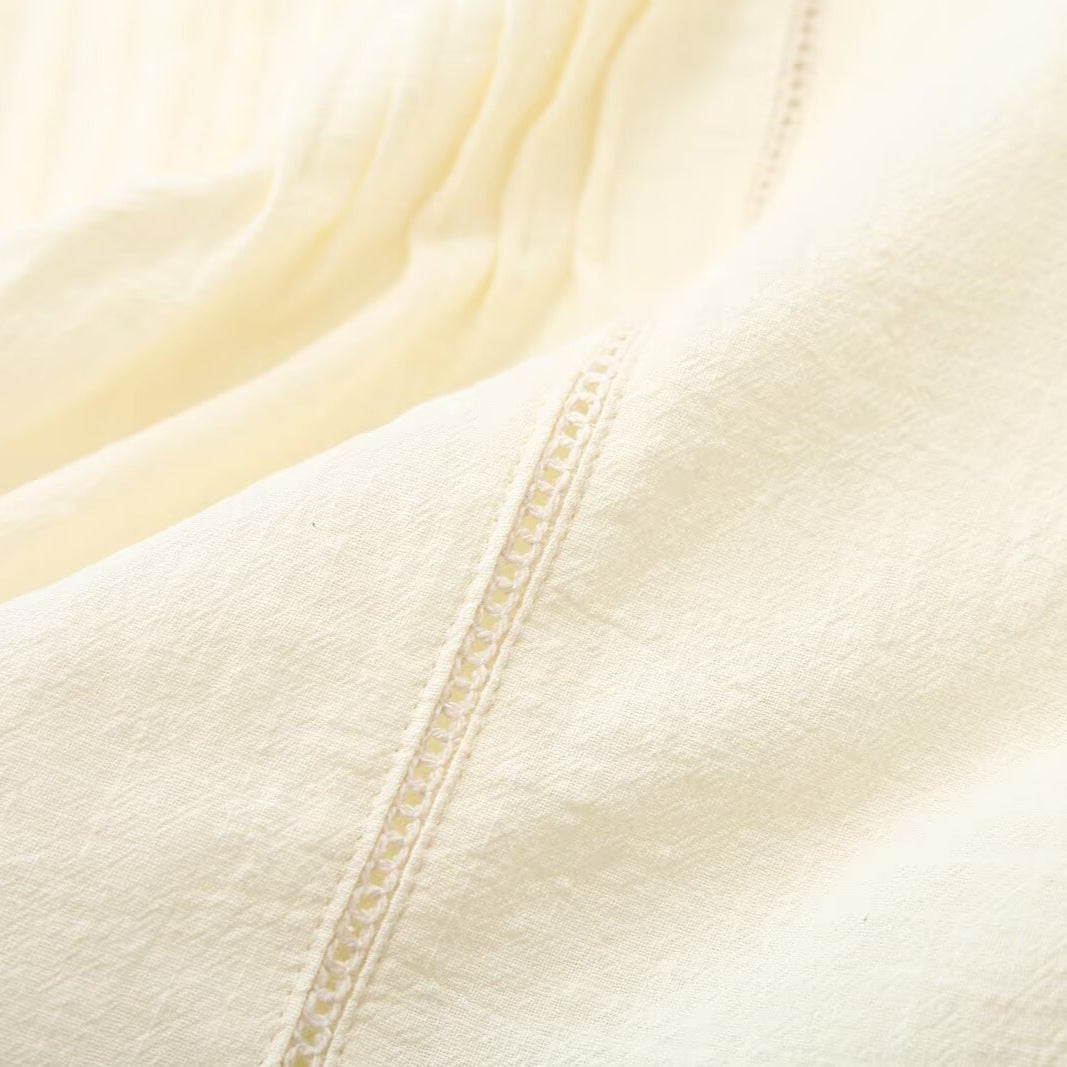 Women Embroidered Boho Blouse with Round Neck, Pleats and Lace Yoke Mune Fashion