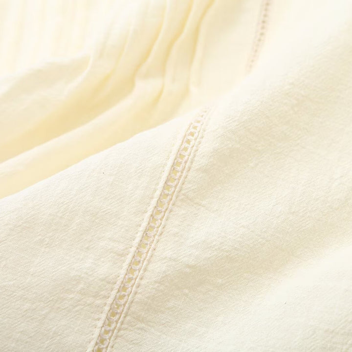 Women Embroidered Boho Blouse with Round Neck, Pleats and Lace Yoke Mune Fashion