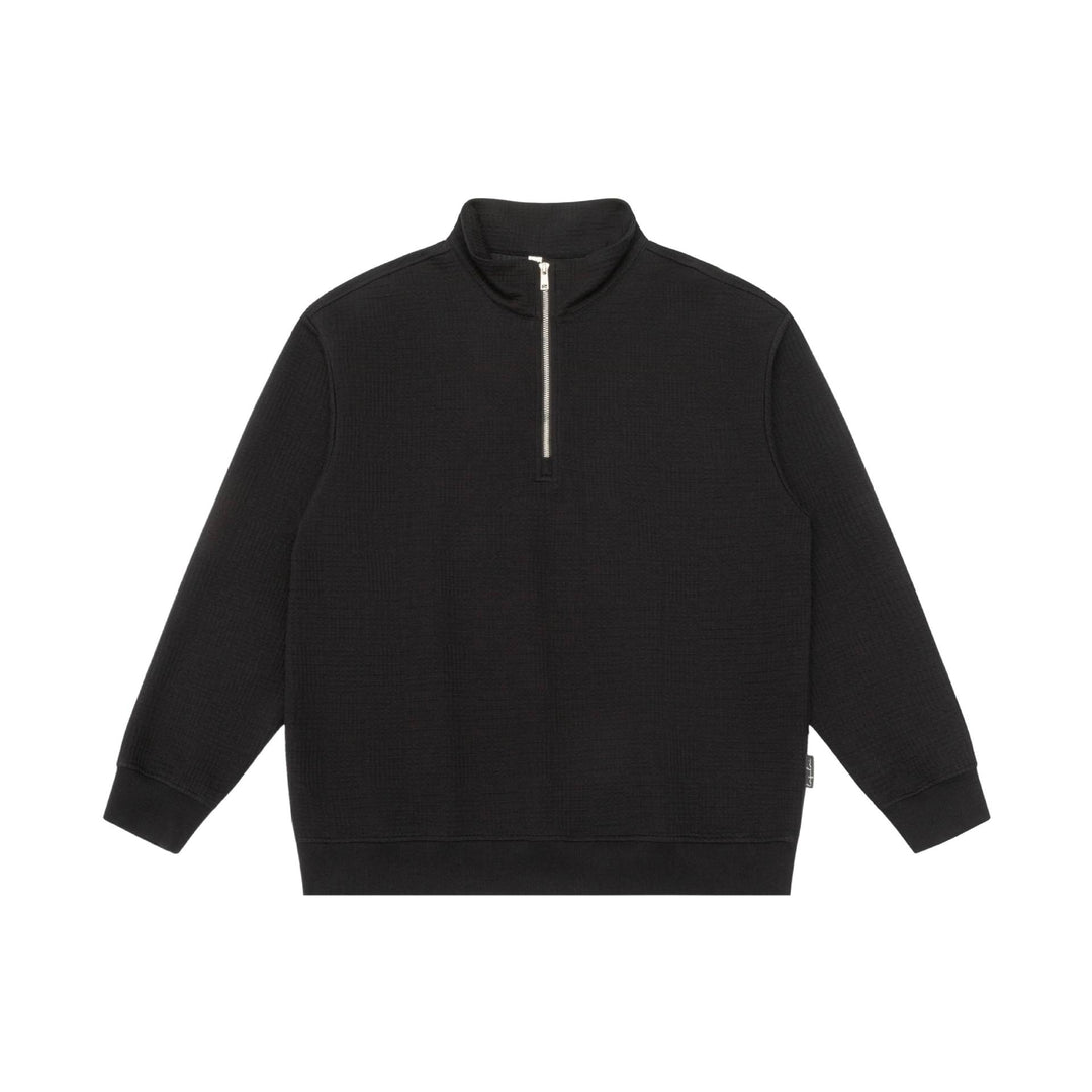 Unisex Structured Waffle Knit Half Zip Sweater with Stand-Up Collar and Ribbed Cuffs Mune Fashion