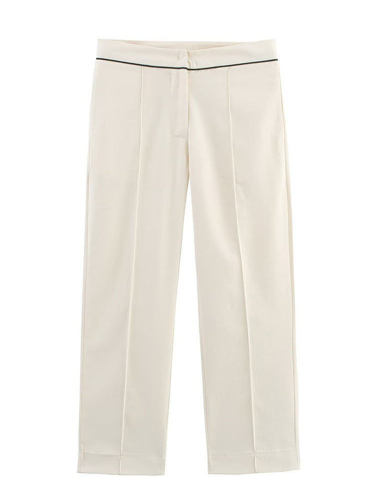 Women's cropped trousers with crease, straight leg and fine waist piping Mune Fashion