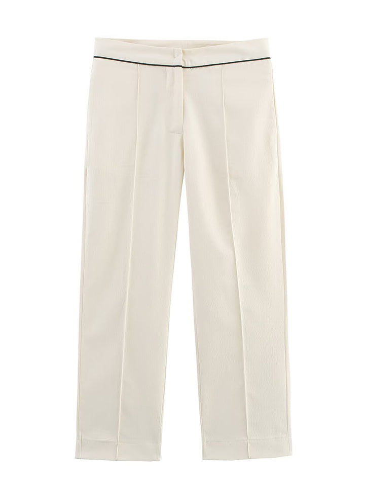 Women's cropped trousers with crease, straight leg and fine waist piping Mune Fashion