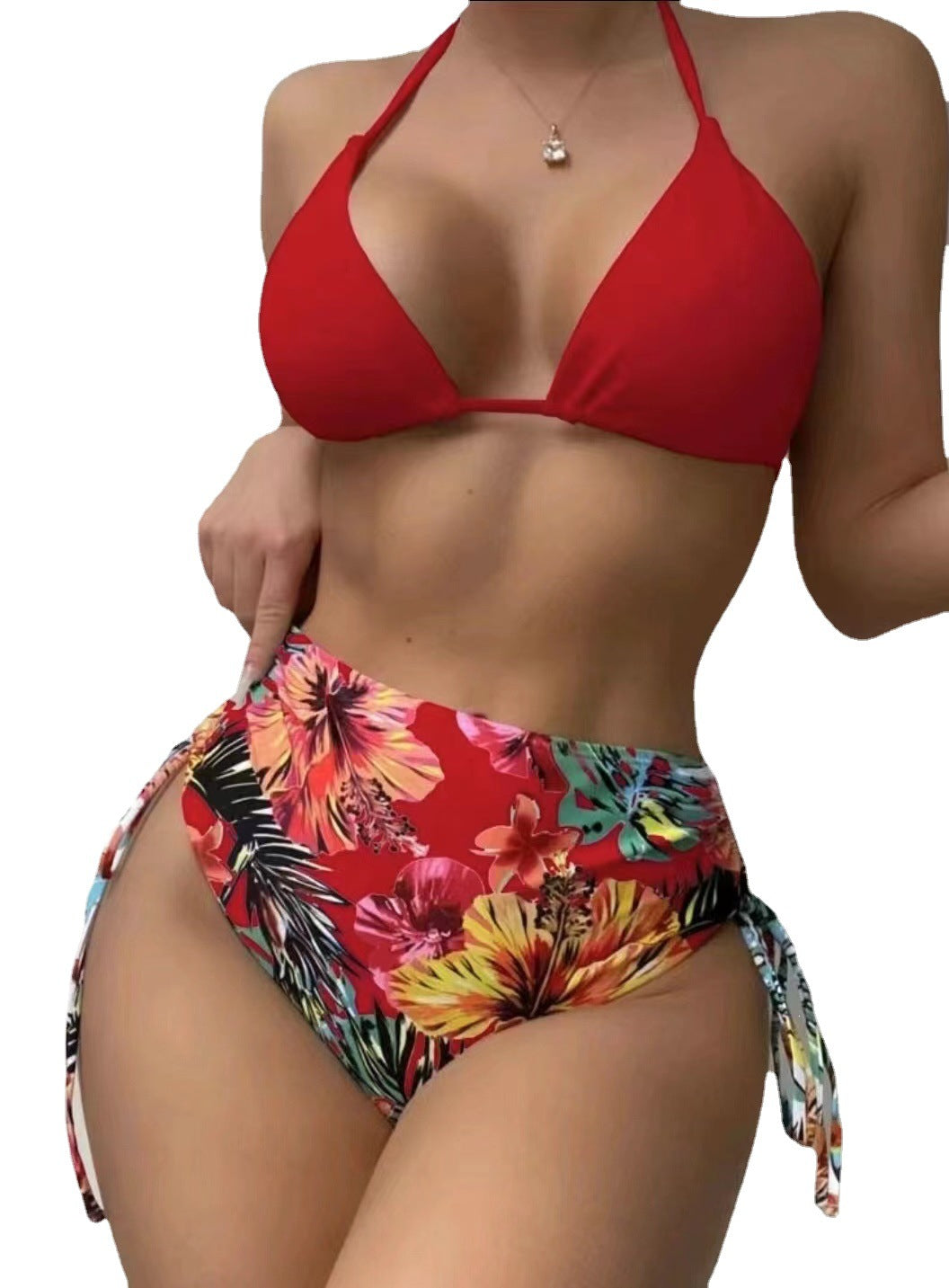 Women Colorful Bikini with Confident High-Waisted Bottom and Transparent Beach Cover Mune Fashion