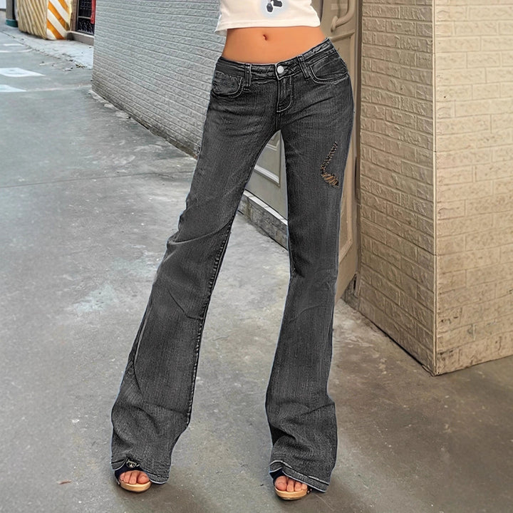 Women's High-Waisted Flared Jeans with Bell Bottoms, Subtle Embroidery & Extended Hem Mune Fashion