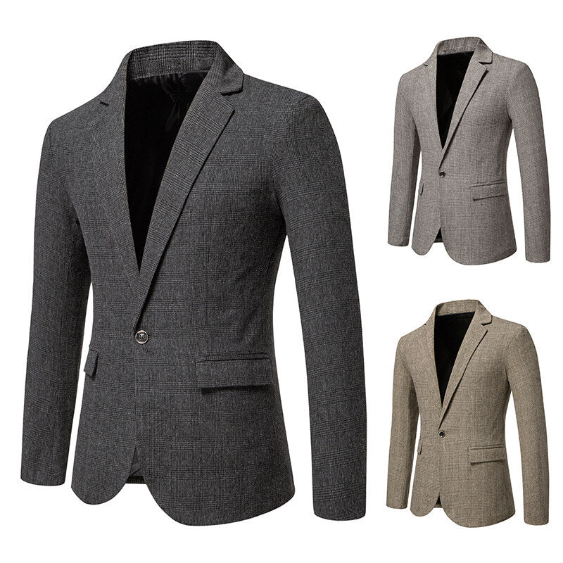 Men's Tailored Glencheck Blazer with One-Button Closure and Flap Pockets Mune Fashion