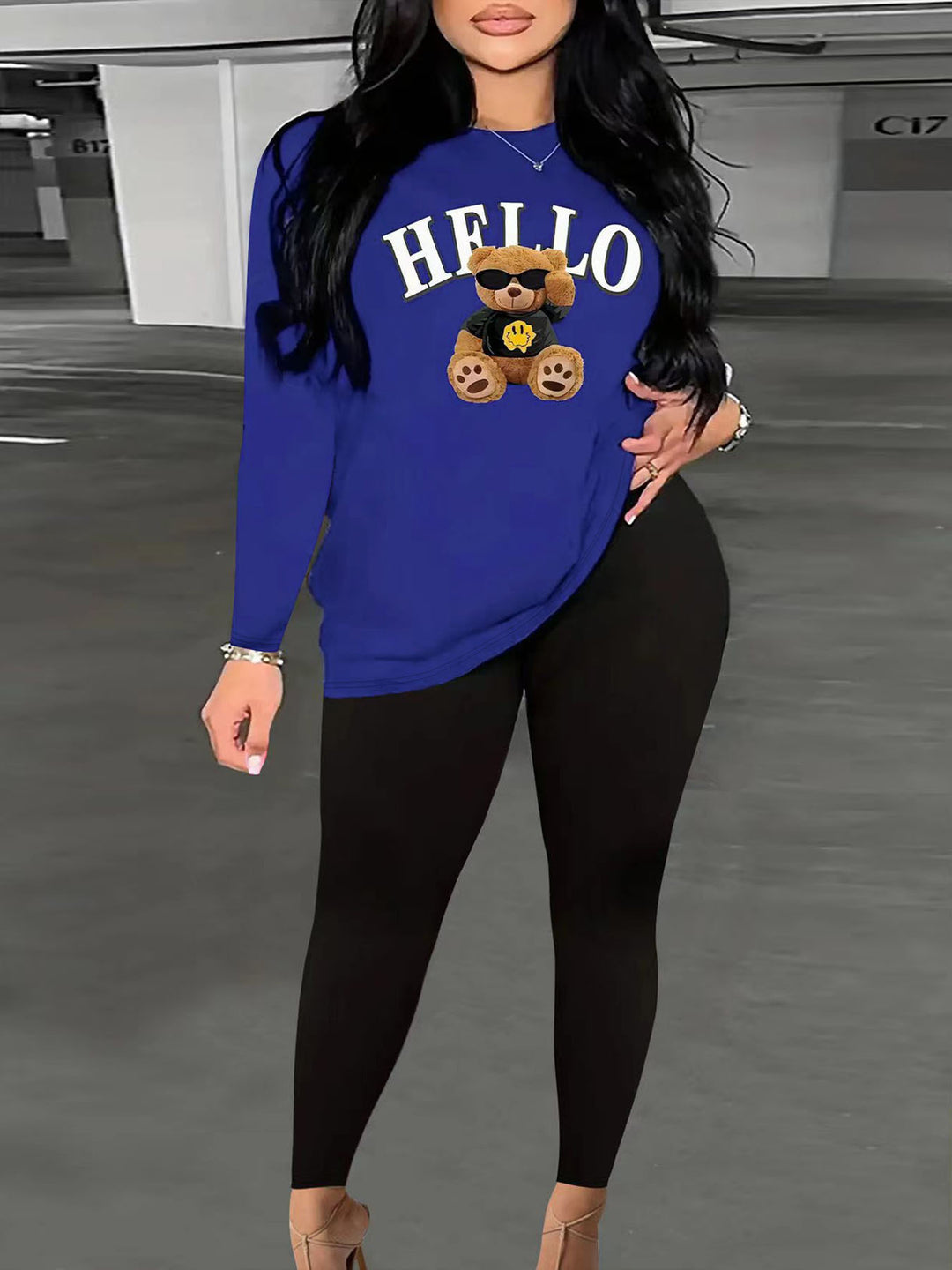 Women's Two-Piece Lounge Set with Heart Print Sweatshirt and High-Waist Leggings Mune Fashion