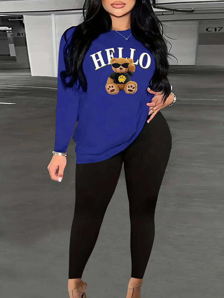 Women's Two-Piece Lounge Set with Heart Print Sweatshirt and High-Waist Leggings Mune Fashion