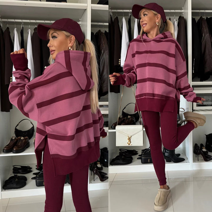 Ladies oversized hoodie with leopard print, contrast cuffs and extended back hem Mune Fashion