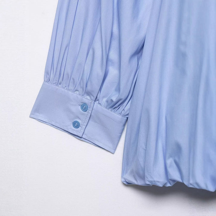 Women's Oversize Shirt Blouse with Pleats, Balloon Sleeves and Ruffled Hem Mune Fashion