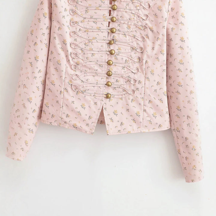 Women's short jacket in military style with decorative cords and stand-up collar Drune