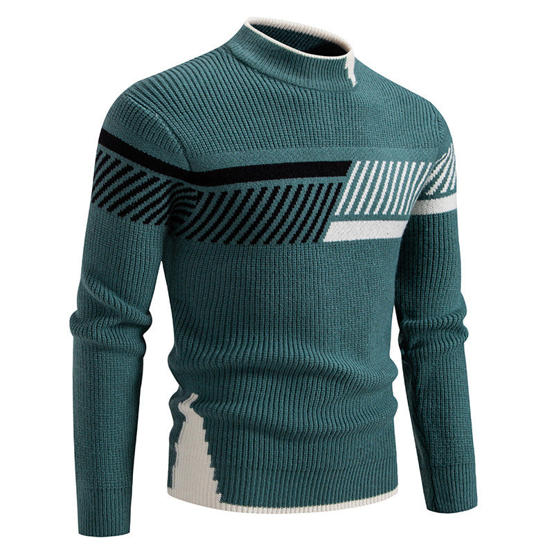 Men's fine ribbed knitted pullover with stand-up collar and contrast block design Mune Fashion