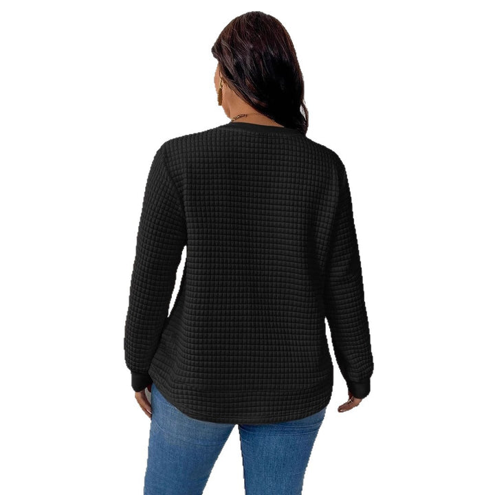 Women waffle knit long sleeve with round neckline, slightly A-line cut and ribbed cuffs Mune Fashion