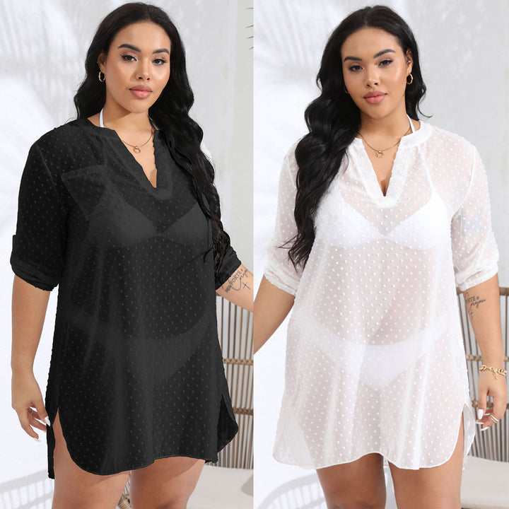 Women airy beach cover-up with decorative dots Mune Fashion