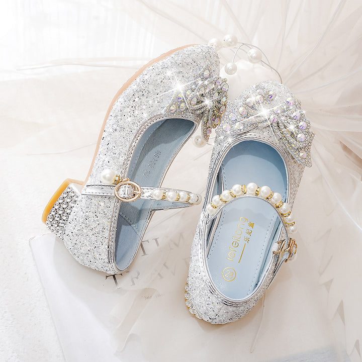 Girls Glittering Ballerinas with Decorative Rhinestone and Pearl Bows Mune Fashion