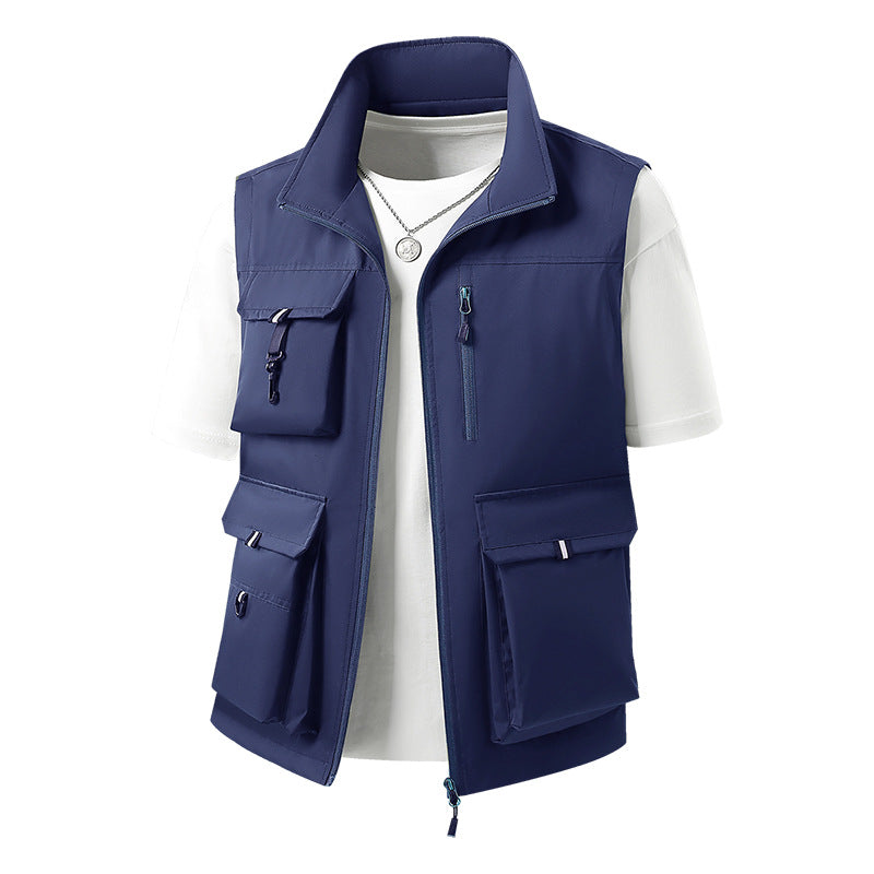 Men's multifunctional outdoor vest with multiple cargo pockets and stand-up collar Mune Fashion