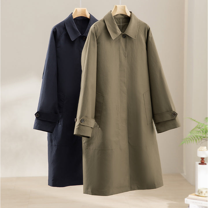 Women Longer minimalist trench coat with concealed button placket and adjustable cuffs Mune Fashion