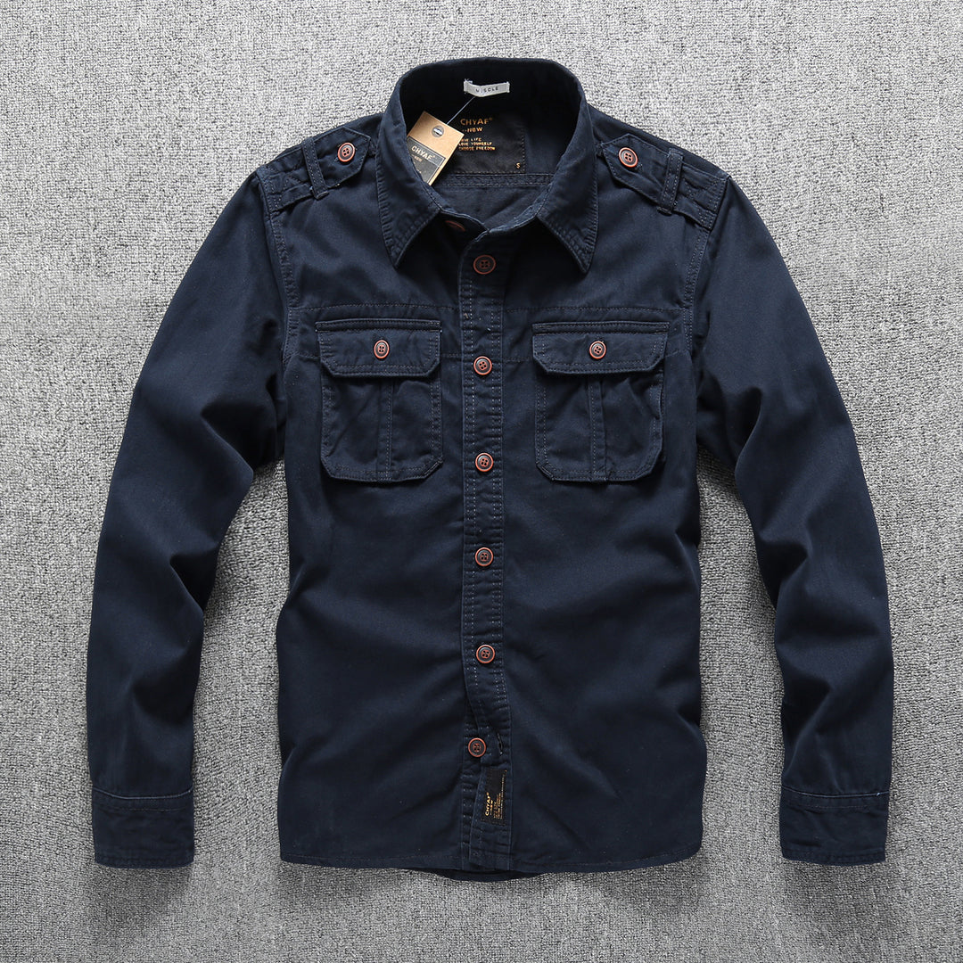 Men's Cotton Field Shirt with Chest Pockets and Shoulder Epaulettes Mune Fashion